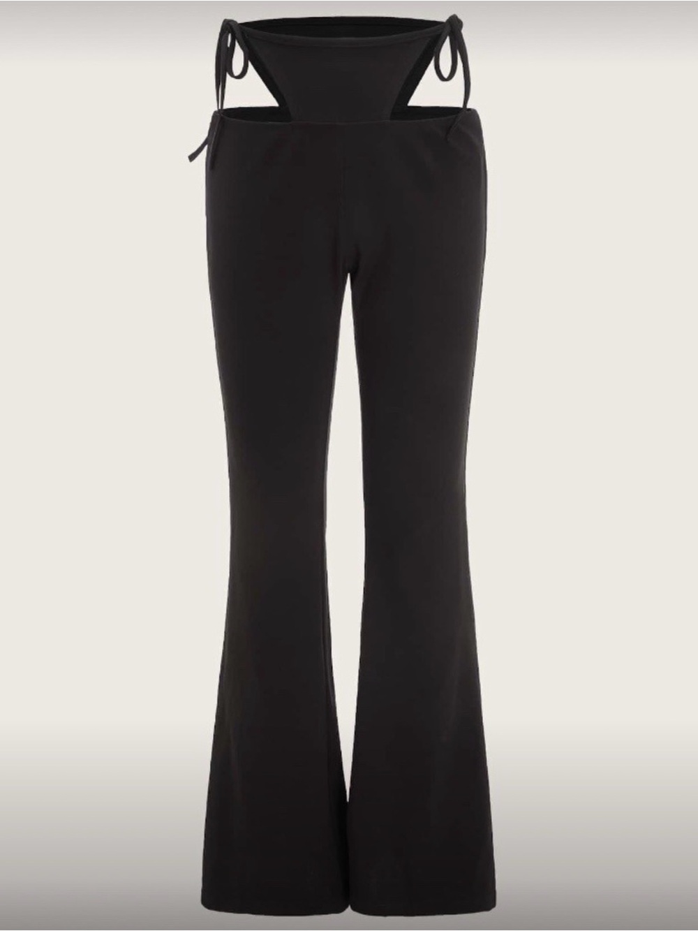 Black Waist Cut Out Tie Flared Pants